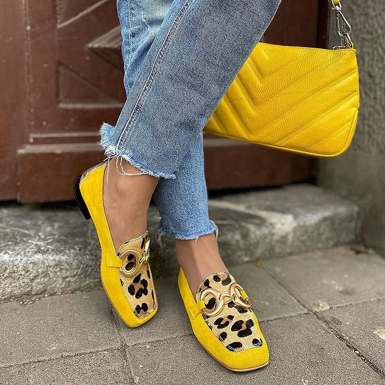 Yellow Loafer with Animal Print Detail | NORTHLINE STUDIO