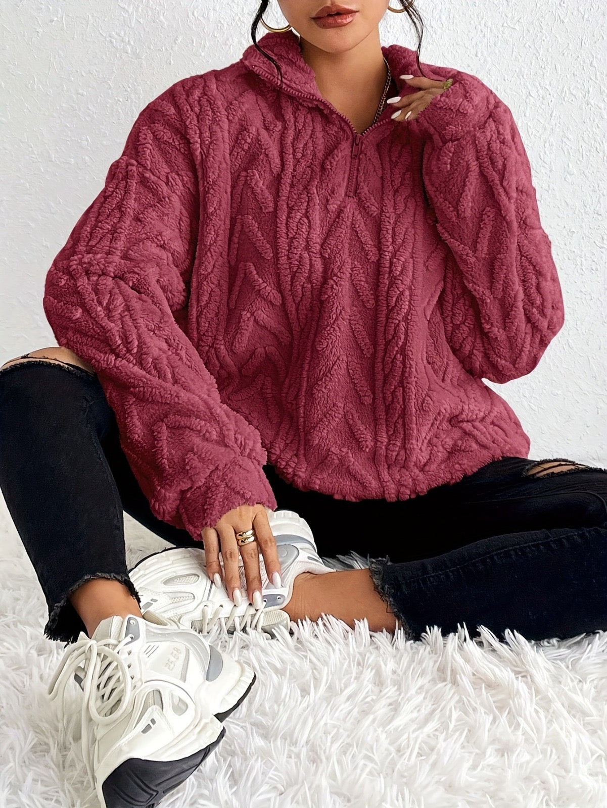 Aila - Fluffy Zip Sweater
